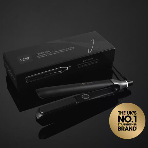 ghd Chronos hair straightener in black with gift box