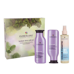 Pureology Hydrate Sheer Gift Set 2024 with Hydrate Sheer Shampoo, Conditioner and Colour Fanatic Treatment Spray