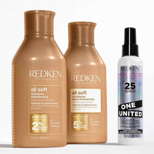 Redken All Soft Christmas Gift Set 2021 with shampoo and conditioner and one united treatment spray