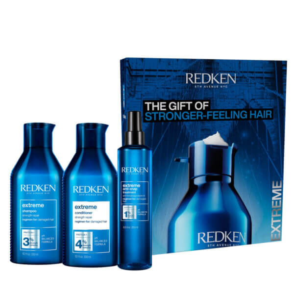 Redken Extreme Christmas Gift Set 2024 with shampoo and conditioner and anti-snap leave in treatment